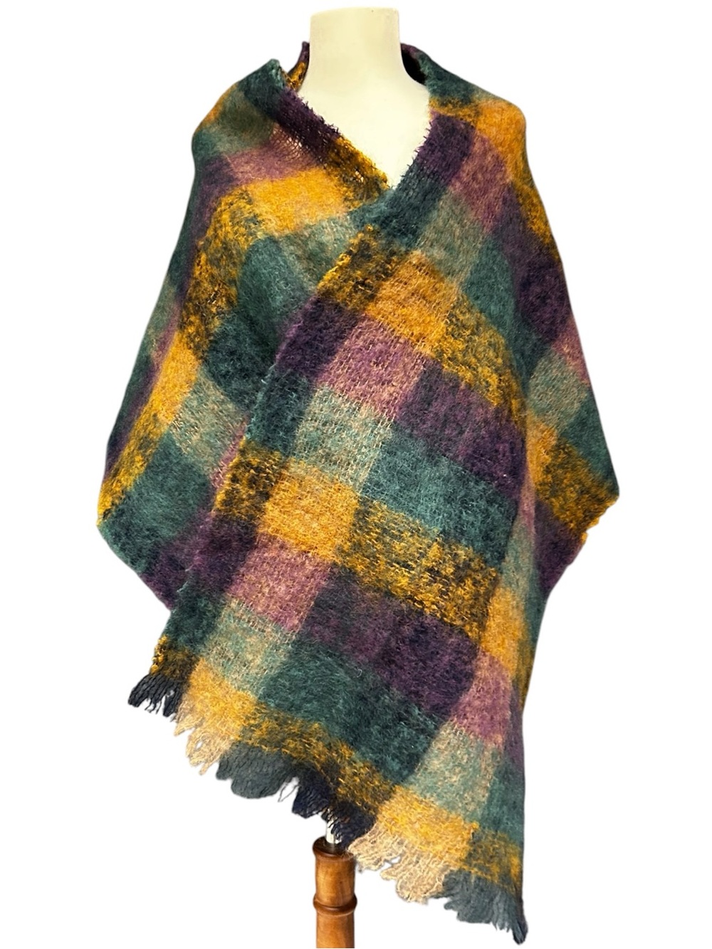 Netherdale Scotland Mohair Wool Plaid Blanket Wrap Shawl 64x18